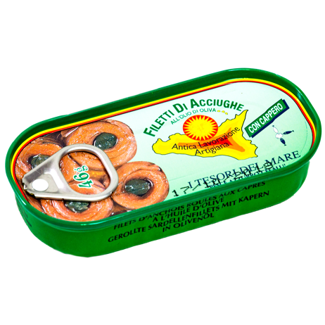 Anchovies Fillet With Capers 46g Tin PESCE AZZURRO