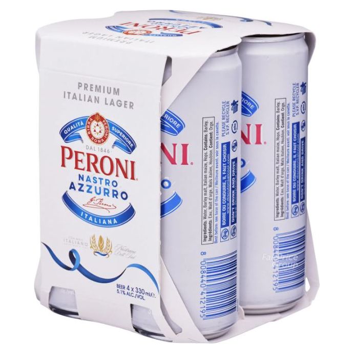 Peroni Nastro Azzurro  Beer 4 Cans x 33 Cl